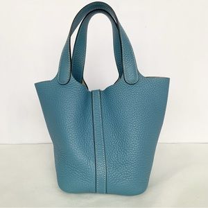 Authentic Hermes Picotin 18 Jeans Blue Print T